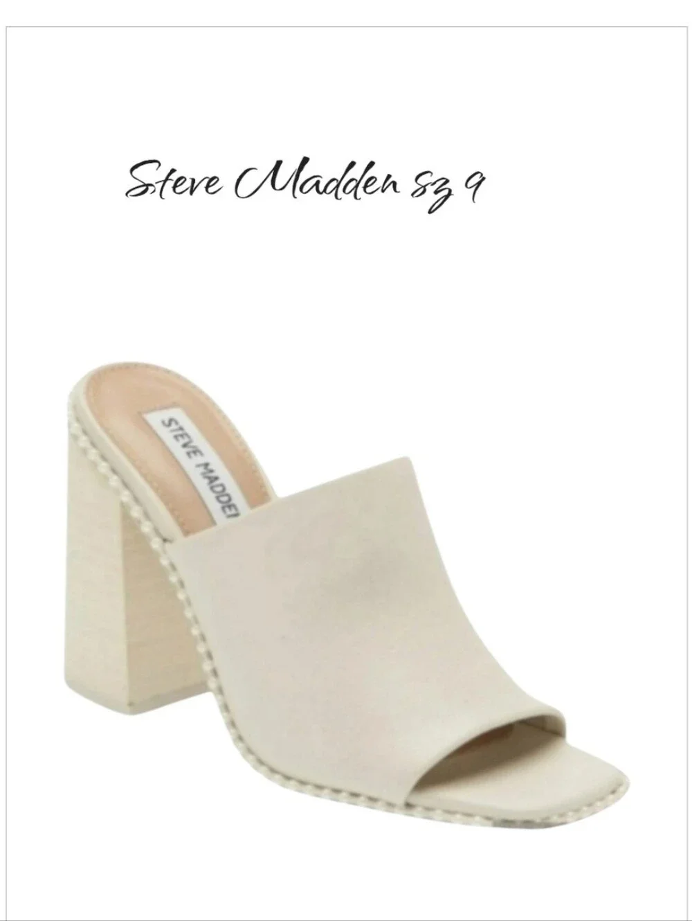 Steve Madden Decoded Pearl Block Heel Mule Sandal Bone Leather 9 NEW